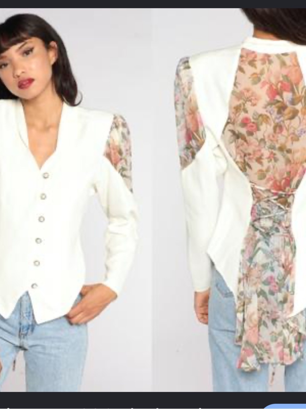 Vintage Cream Blouse with Floral Lace Back